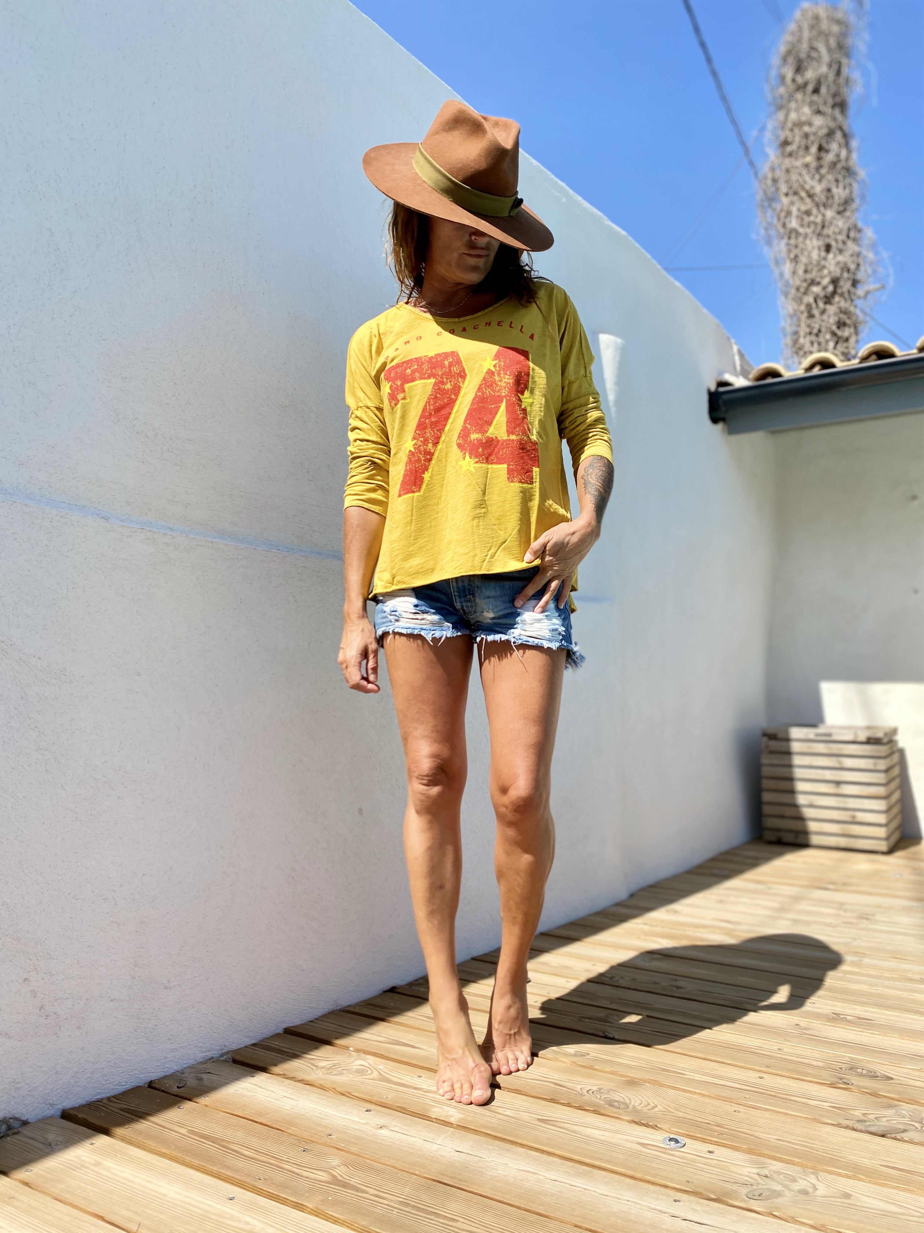 TEESHIRT COL V 74 MANCHE LONGUE CAMEL 