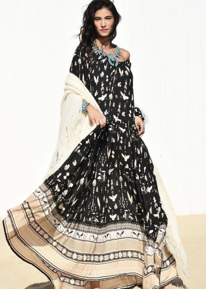 Robe Long Dress Mexicana Black Beige