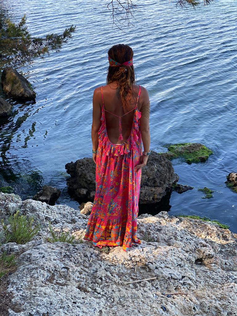 Robe Bretelles Volant Forest corail