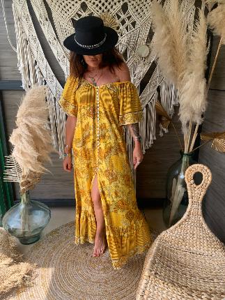Robe Oversize boutons Peackok Safran