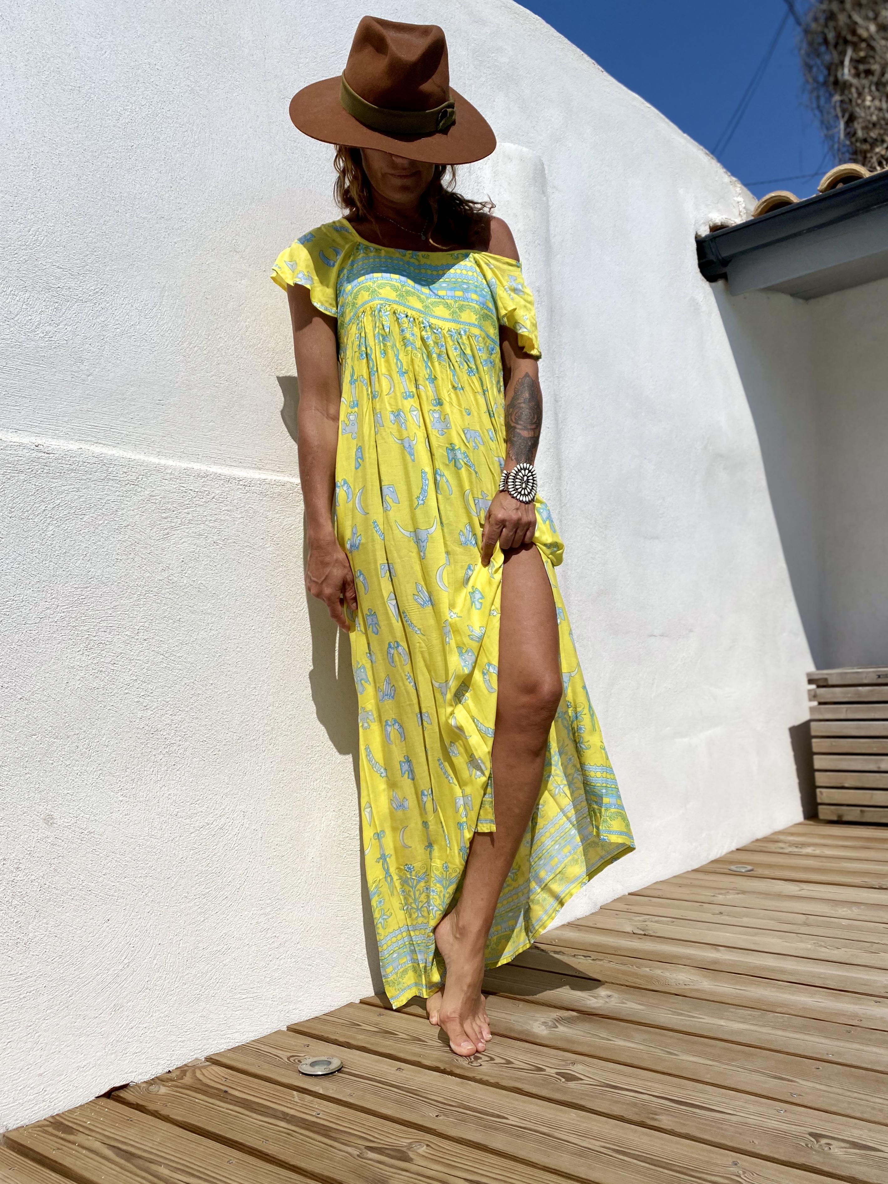 ROBE VOLANTS MEXICANA JAUNE/BLUE
