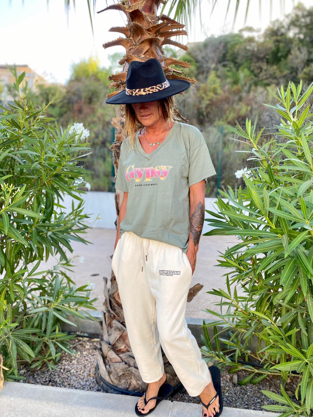 TEESHIRT GYPSY COL V Seventies Kaki