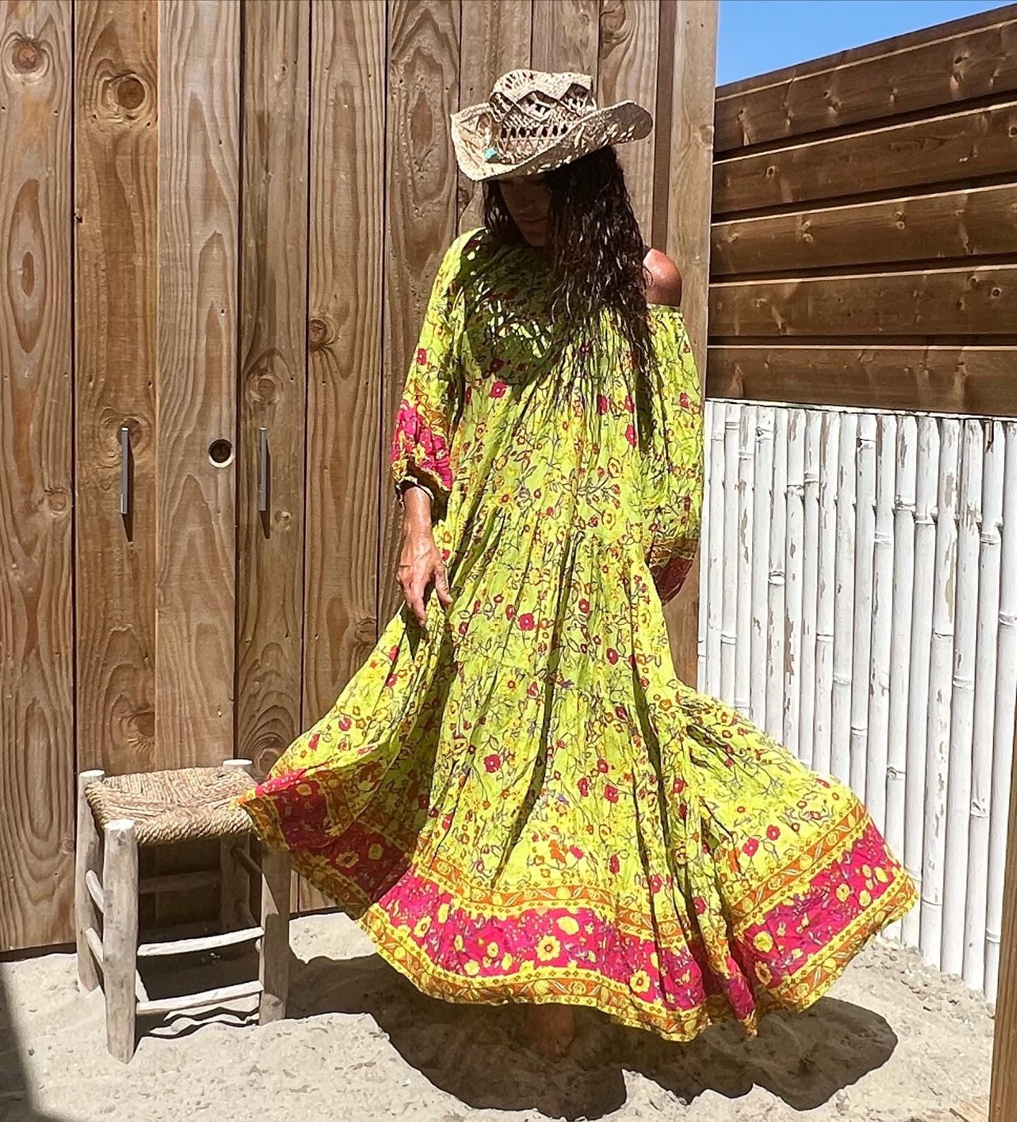 Robe Long Dress Little Flowers Green 