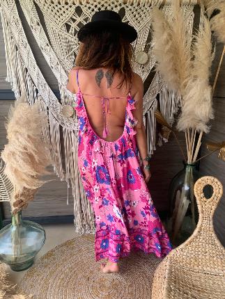 Robe Bretelles Volant Big Flowers Pink F