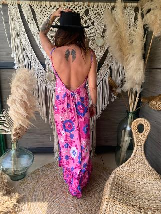 Robe bretelles Dos v Big Flowers Pink Fu