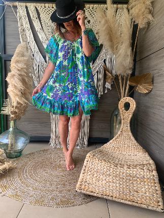 Robe Mini Dress Boutons Flamingo Green