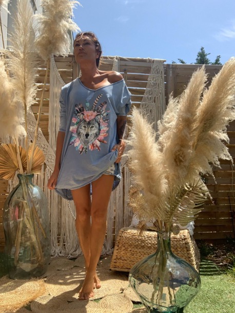 TEESHIRT LONG LOUP Camel