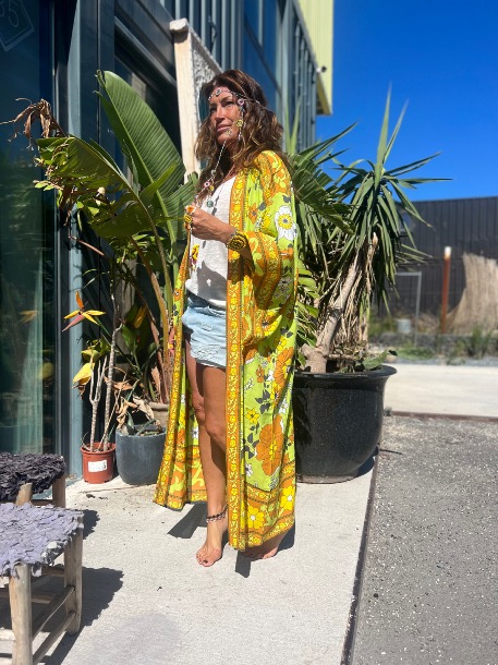 Kimono Long Big Flower Lemon/Yellow