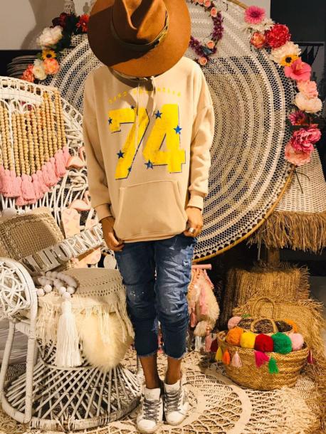 SWEAT CAPUCHE 74 JAUNE