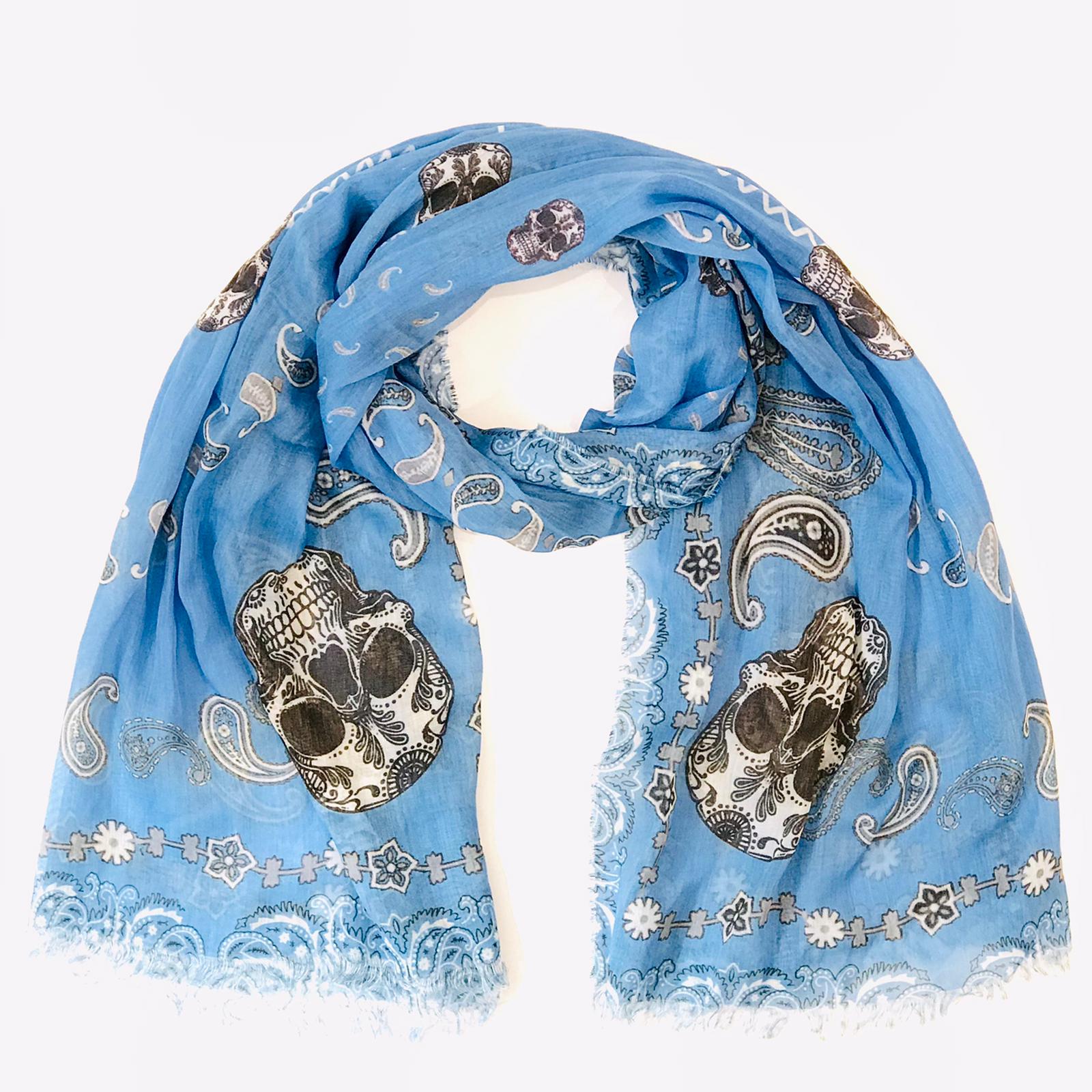 FOULARD XXL SKULL BLEU CIEL