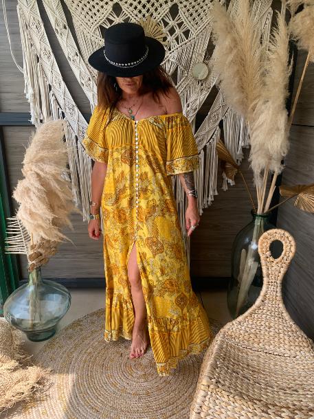 Robe Oversize boutons Peackok Safran